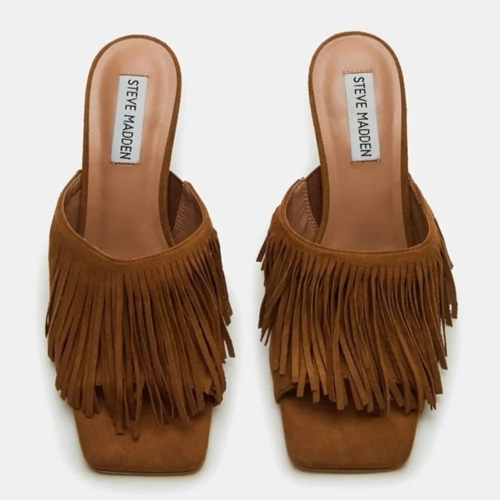 Steve Madden Morina Tassel Cognac Suede Stiletto Heels Cowgirl Cowboy Carter